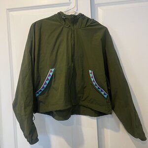 Backcountry cropped windbreaker jacket, olive green w/ embroidered pocket detail